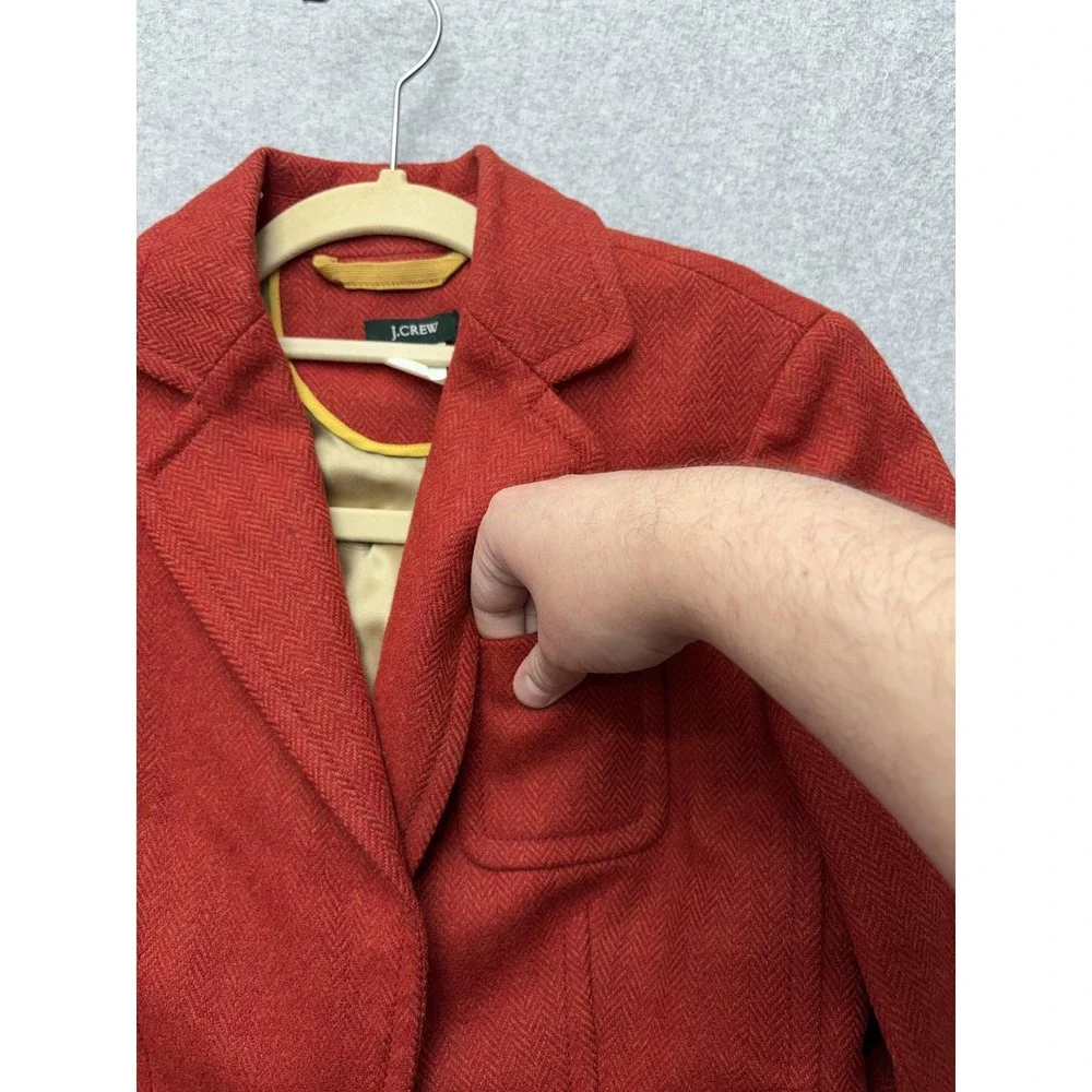 J.Crew Blazer Womens 0 Red‎ Herringbone Wool Tweed One Button Lined Robert Noble